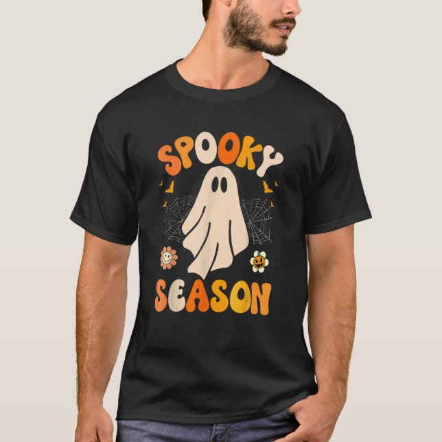 Retro Groovy Ghost Spooky Season Lazy Halloween Co T-Shirt (Front)