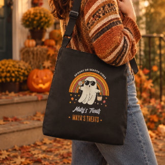 Retro Groovy Ghost Sunglasses Daisy Spooky Name Crossbody Bag