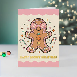 Retro Groovy Gingerbread Man Merry Christmas Foil Holiday Card