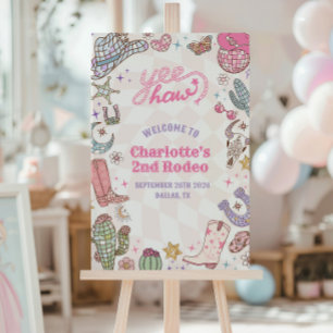 Retro Groovy Girl 2nd Rodeo Birthday Welcome Sign