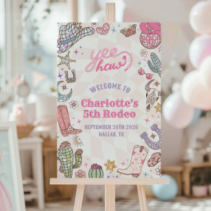 Retro Groovy Girl 5th Rodeo Birthday Welcome Sign
