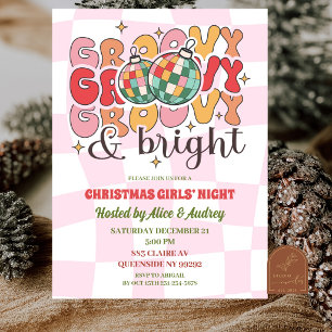 Retro Groovy Girls Night Christmas Party Invitation