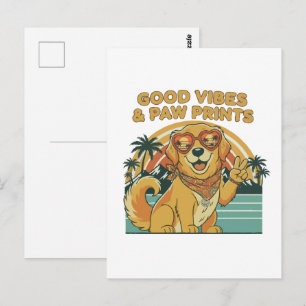 Retro Groovy Golden Retriever Dog Peace & Love Postcard