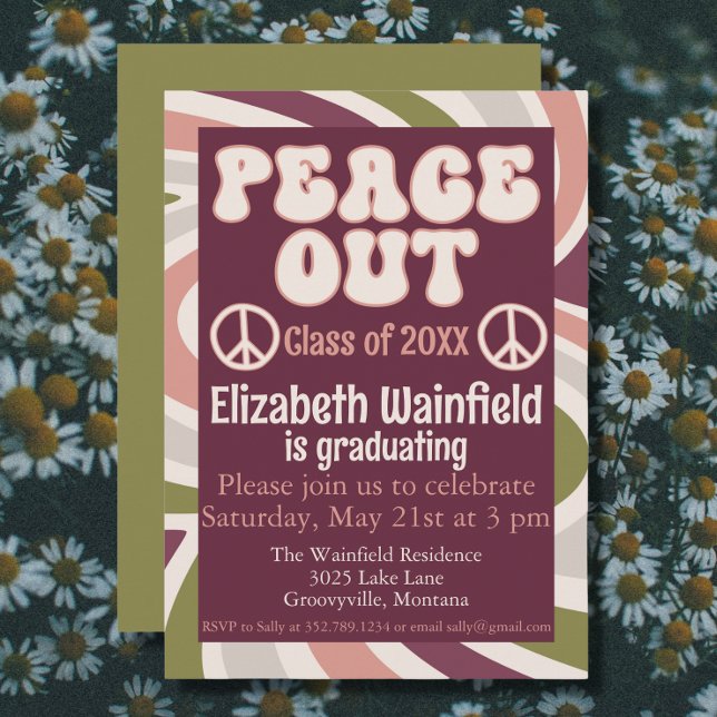 Retro Groovy Graduation - Peace Out Invitation (Creator Uploaded)