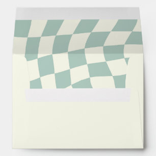 Retro Groovy Green Chequerboard Wedding Envelope