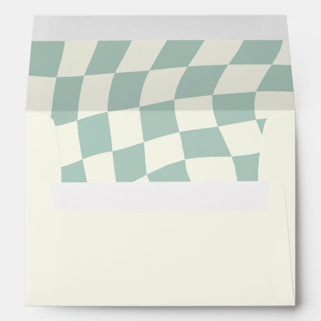 Retro Groovy Green Chequerboard Wedding Envelope (Back (Bottom))