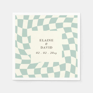 Retro Groovy Green Chequerboard Wedding Napkin