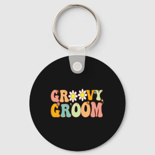 Retro Groovy Groom Shower Party Bridesmaid Wedding Key Ring