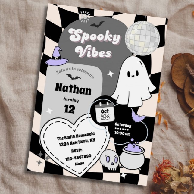 Retro Groovy Halloween Birthday Spooky Ghost Invitation (Creator Uploaded)