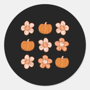 Retro Groovy Halloween Fall Hippie Pumpkin Floral  Classic Round Sticker
