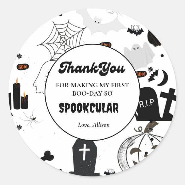  Retro groovy Halloween first birthday Thank You Classic Round Sticker (Front)