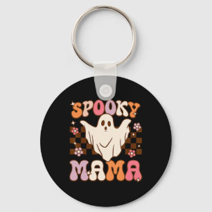 Retro Groovy Halloween Ghost Spooky Mama Costume Key Ring