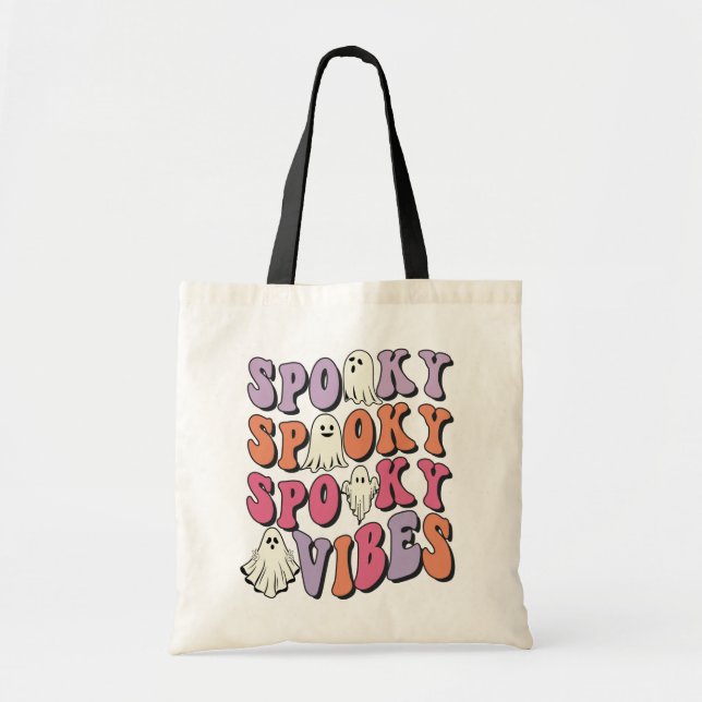 Retro Groovy Halloween Ghost Spooky Vibes Tote Bag (Front)