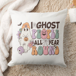 Retro Groovy Halloween I Ghost People All Year  Cushion