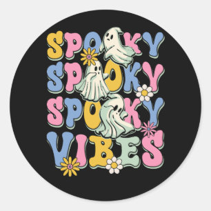 Retro Groovy Halloween Season Spooky Vibes Flowers Classic Round Sticker