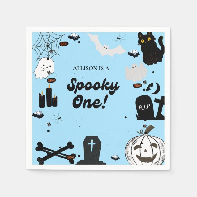 Retro Groovy Halloween spooky one first birthday  Napkin (Front)
