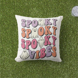 Retro Groovy Halloween Spooky Vibes Throw Pillow