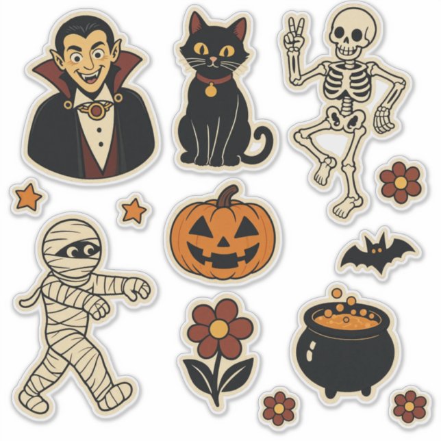 Retro groovy Halloween sticker sheet (Front)