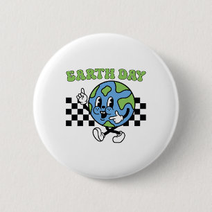 Retro Groovy Happy Earth Day Cute Earth With Earth 6 Cm Round Badge