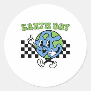 Retro Groovy Happy Earth Day Cute Earth With Earth Classic Round Sticker