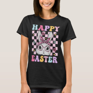 Retro Groovy Happy Easter Bunny Chequered For Wome T-Shirt