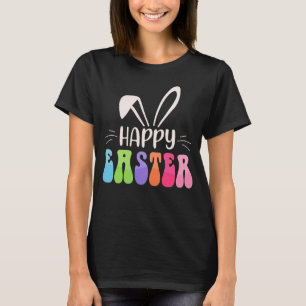 Retro Groovy Happy Easter Bunny Ears Typography T-Shirt