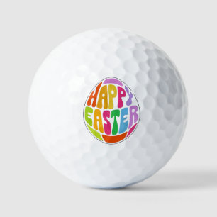 Retro Groovy Happy Easter Egg Colorful Typography Golf Balls