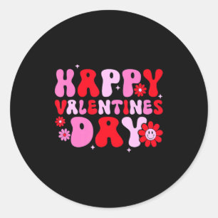 Retro Groovy Happy Valentines Day Hearts Love Wome Classic Round Sticker