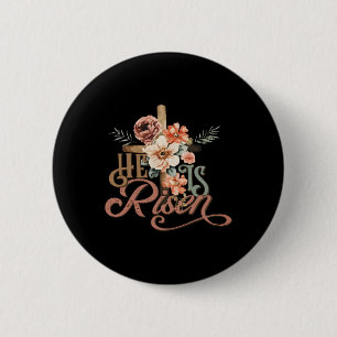 Retro Groovy He Is Risen Floral Jesus Easter Day C 6 Cm Round Badge