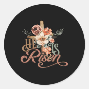 Retro Groovy He Is Risen Floral Jesus Easter Day C Classic Round Sticker