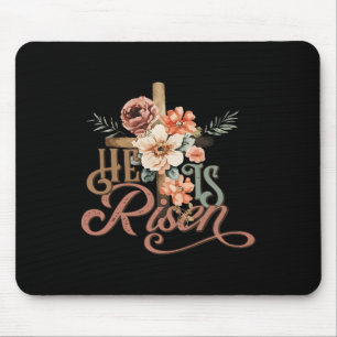 Retro Groovy He Is Risen Floral Jesus Easter Day C Mouse Pad