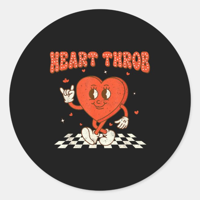 Retro Groovy Heart Throb Valentines Day Toddlers B Classic Round Sticker (Front)