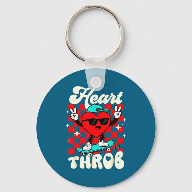 Retro Groovy Heart Throb Valentines Day Toddlers B Key Ring (Front)