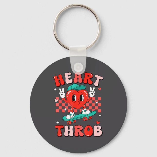 Retro Groovy Heart Throb Valentines Day Toddlers B Key Ring (Front)