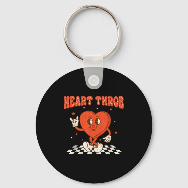 Retro Groovy Heart Throb Valentines Day Toddlers B Key Ring (Front)
