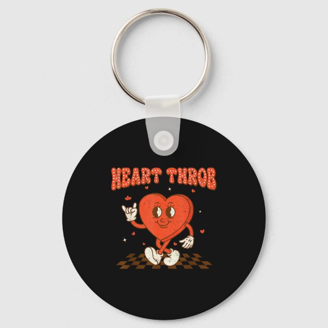 Retro Groovy Heart Throb Valentines Day Toddlers B Key Ring (Front)
