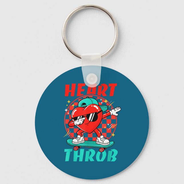 Retro Groovy Heart Throb Valentines Day Toddlers B Key Ring (Front)