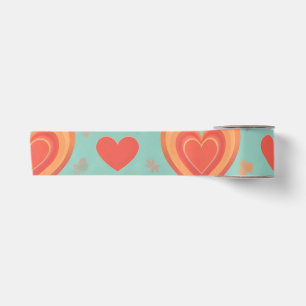 Retro Groovy Hearts 70s Valentine Love Coral Mint Satin Ribbon