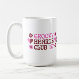 Retro Groovy Hearts Club '67 Pink Brown Valentine Coffee Mug
