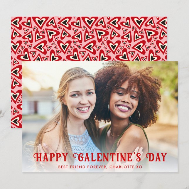 Retro Groovy Hearts Happy Gelantine's Day Photo Holiday Card (Front/Back)