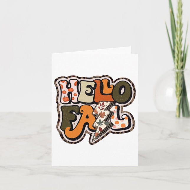 Retro Groovy Hello Fall Autumn Vibes Lightning Bol Card (Front)