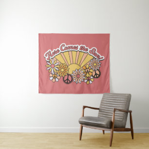 Retro Groovy   Here Comes the Sun Vintage Graphic Tapestry