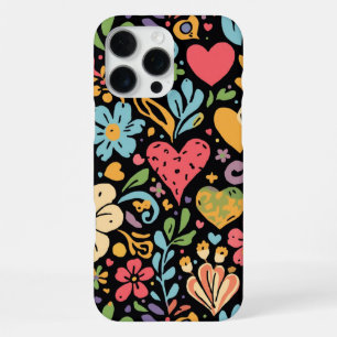 Retro Groovy Hippie Flowers and Hearts iPhone 16 Pro Max Case