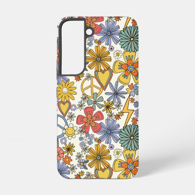 Retro Groovy Hippie Flowers Hearts Samsung Galaxy S22 Case (Back)