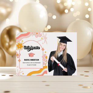 Retro Groovy Hippie Graduate Photo Graduation Card