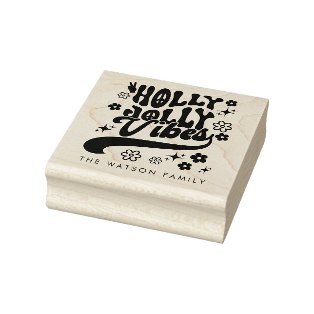 Retro Groovy Holly Jolly Vibes Holiday Rubber Stamp (Stamp)