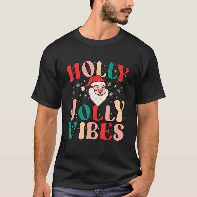 Retro Groovy Holly Xmas Jolly Vibes Christmas For  T-Shirt (Front)