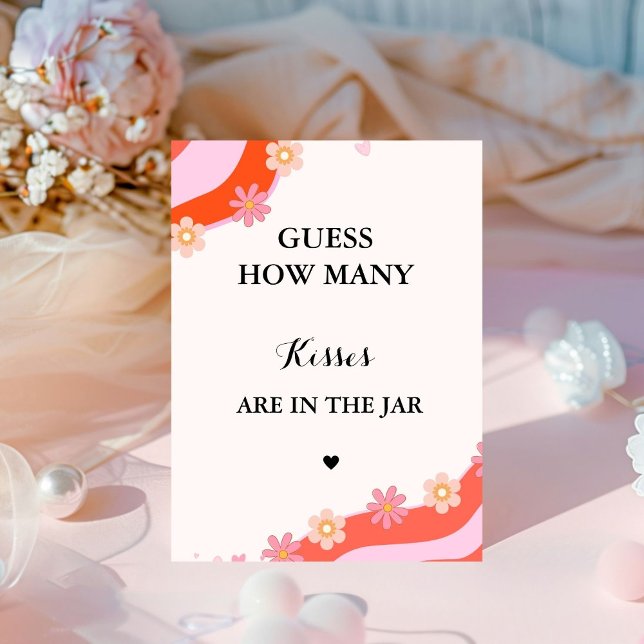 Retro Groovy how many kisses bridal shower game Pedestal Sign (Creator Uploaded)