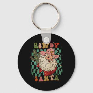 Retro Groovy Howdy Santa Christmas Cowboy Santa Xm Key Ring