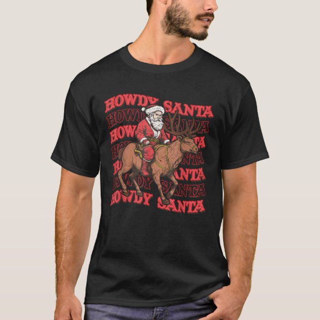 Retro Groovy Howdy Santa Country Cowboy western Ch T-Shirt (Front)